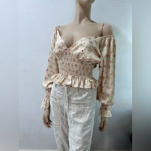 WAYF Floral Cream Smocked Women's Top